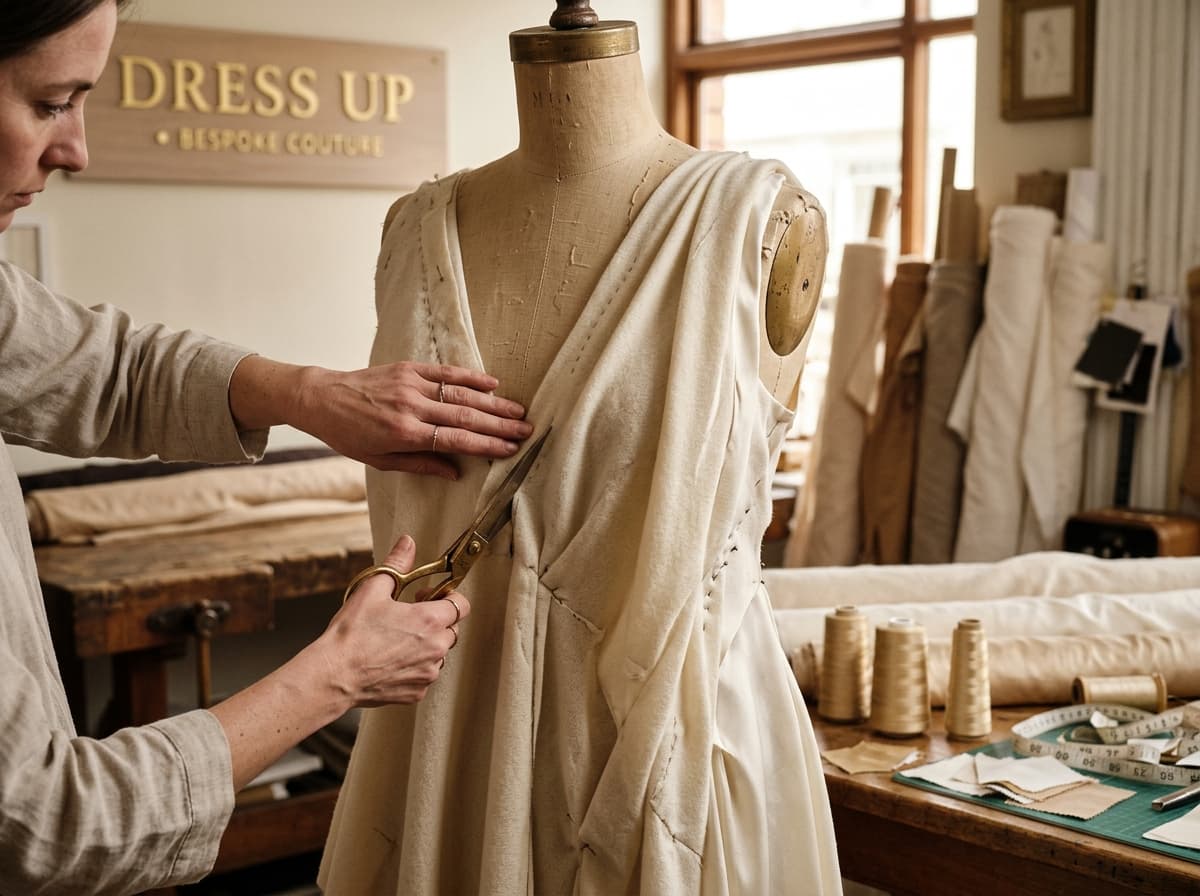 Master artisan stitching fabric in the Dress Up workshop